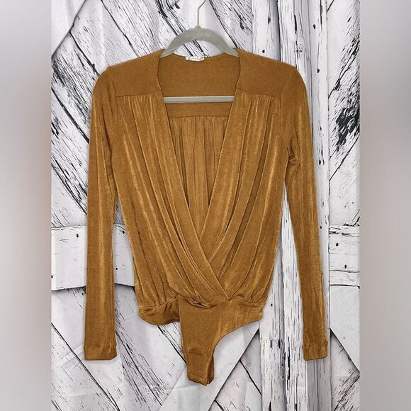 Free People Intimates Long Sleeve Plunge Turnt Bodysuit S - Picture 2 of 9